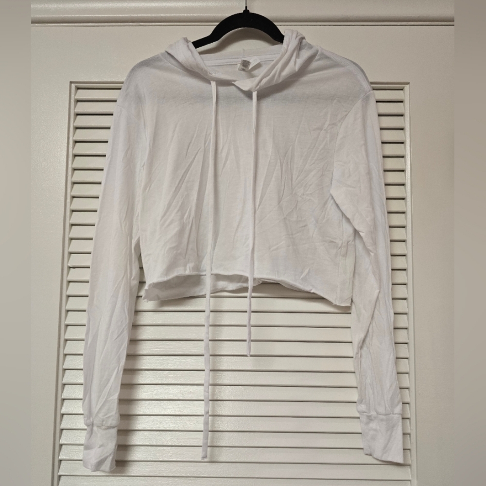 Bella Canvas - White Lightweight Long-Sleeve Crop Top With Drawstring & Hood